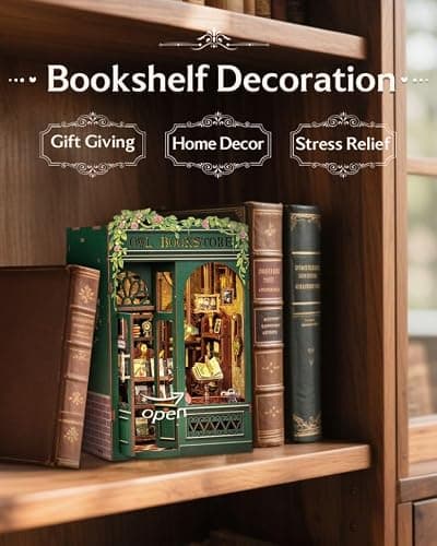 CUTEBEE Book Nook Kit, DIY Miniature House Kits for Adult and Teens, Bookend Diorama with LED, 3D Wooden Puzzle, Mini Booknook Bookshelf Insert Decor, Crafts Hobbies Gifts for Adults（Owl Bookstore thumbnail 4