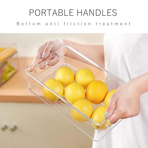 Stackable Refrigerator Organizer Bins, 6 Pack Clear Kitchen Organizer Container Bins with Handles and 20 PCS Plastic Bags for Pantry, Cabinets, Shelves, Drawer, Freezer - Food Safe, BPA Free 10"L thumbnail 6