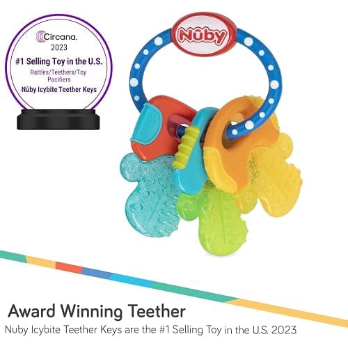 Nuby Ice Gel Teether Keys - Silicone Soothing Baby Teether Toys for Infants - Gentle for Sore Gums Colorful and Fun Toys - Safe and Durable Infant Baby Teething Toy - Blue thumbnail 3