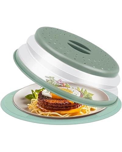2 in 1 Silicone Microwave Splatter Cover Food, Microwave Mat Place Holders for Multi-use, Silicone Trivet, Pot Holders, Drying, Baking, Utensils Rest for Kitchen Counter Mat, Grey - Light Green (Mat With Cover) - Image 1
