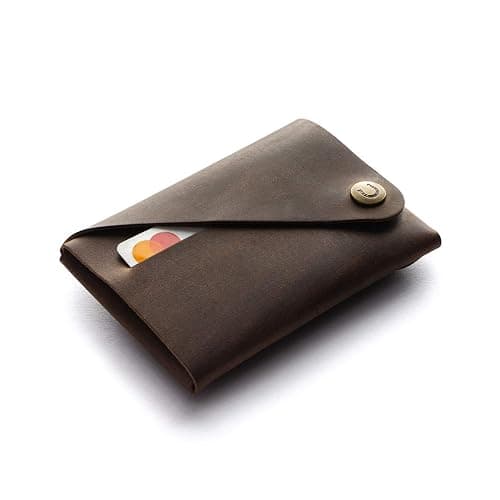 Minimalist leather wallet/card holder | Wood Brown, handmade Crazy Horse type leather wallet/card holder, unique vintage wallet, coin purse, slim wallet, gift for men, for women, Crazy Horse Craft - Image 1