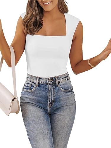PINKMSTYLE Womens Basic Square Neck Tank Tops Double Lined Fitted Summer Tops Cute Sleeveless Shirts thumbnail 3