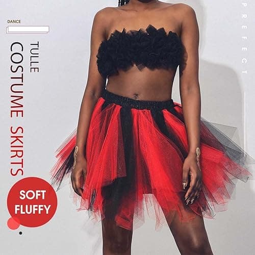 TWINKLEDE Christmas in July Costume Tutu Skirt Xmas 1950s Dance Party Tulle Tutus for Women Adult - 66 Short - Black & Red thumbnail 2