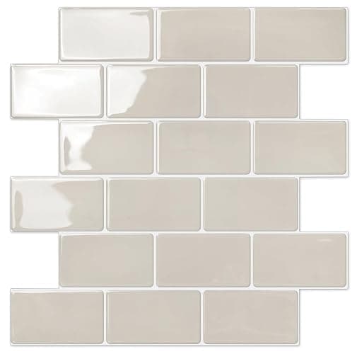 STICKGOO Peel and Stick Backsplash Subway Tiles, 10 Sheets of 12" x 12" - 3D Adhesive Peel and Stick Tile Backsplash for Kitchen, Bathroom, Wall Tile (Thicker Design, Light Gray Beige) - Image 1