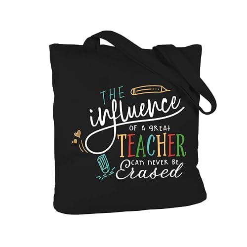 ELEGANTPARK Teacher Gifts for Women Black Teacher Bag Appreciation Gifts | Large cotton bag with inner pocket for end of year, thank you, retirement, graduation and mentor gifts - Image 1