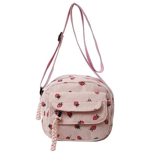 Cute Strawberry Purse for Women Strawberry Bag Corduroy Tote Bag for Women Messenger Bag Cute Crossbody Bags Handbags - Image 1