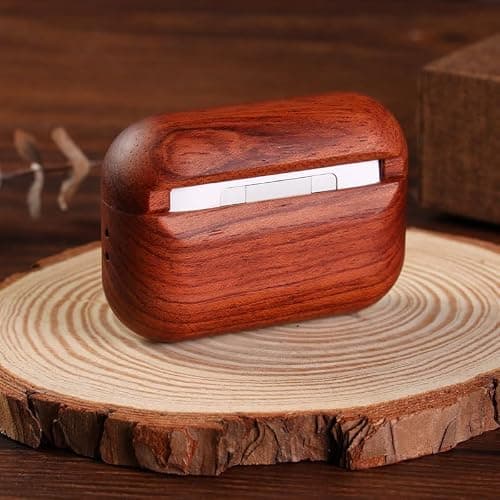 Handmade Natural Wood Case with Wristlet | Full-Body Protective Wood Case for Apple Airpod with Holes for Lanyard (Walnut, Airpod pro 2nd Generation) thumbnail 3