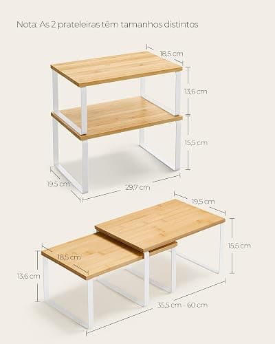 SONGMICS Cabinet Organizer Shelf, Set of 2 Kitchen Counter Shelves, Kitchen Storage, Spice Rack, Stackable, Expandable, Metal and Engineered Wood, 11.7 Inches, Cloud White and Natural Beige UKCS02NW thumbnail 3