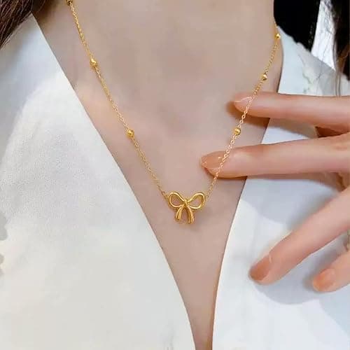 LUNADORN Bow Necklace Gold Necklace for Women 18K Dainty Gold Necklace Cute Small Tiny Bow Pendant Choker Chain Necklace Trendy Necklaces for Women Teen Gold Jewelry Gift thumbnail 4
