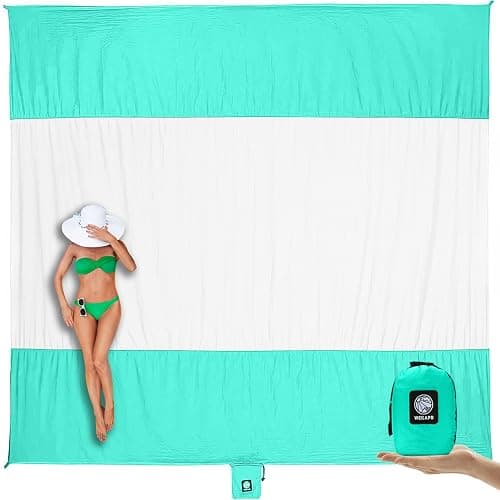 WEKAPO Beach Blanket Sandproof Waterproof, Extra Large Beach Mat, Oversized & Compact Sand Free Mat Quick Drying, Lightweight & Durable with Stakes & Corner Pockets - Image 1