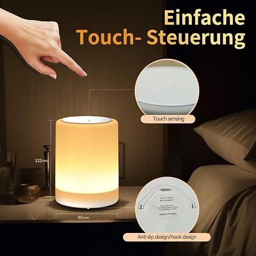 OORUN Touch Bedside Table Lamp,13 RGB Colors & 5 Brightness, USB Rechargeable Desk Lamp, Remote Control Dimmable Night Light with RGB Color Changing,Portable Lamp for Baby (2 Pack White) thumbnail 2