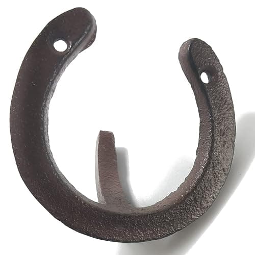NSBELL 4PCS Cast Iron Horseshoe Shaped Wall Hooks - Vintage Coat Hat Horse Hanger - Farmhouse Decorative Hooks for Hanging Robe Towels Coats Bags thumbnail 3
