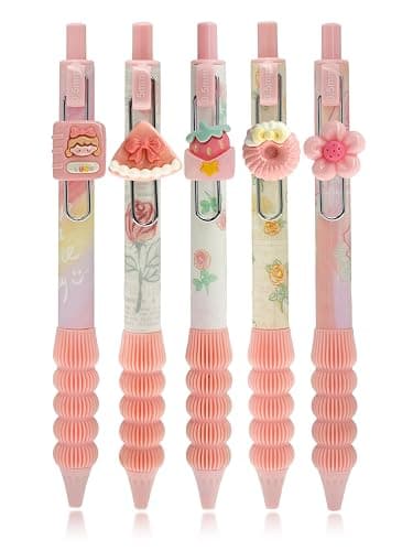 HUIRUAN 6 PCS Adorable rabbit Pens Novelty strawberry Pens Cartoon Retractable gel Pen Roller ball Black Ink For School Supplies Office Party (food) - Image 1