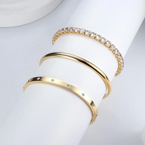 Fansilver 14K Gold Bracelets for Women Trendy Bangle Cuff Chain Bracelets Set Gold Plated Paperclip Bead Tennis Bracelet Chunky Gold Filled Bracelet Stack 3/4PCS thumbnail 7