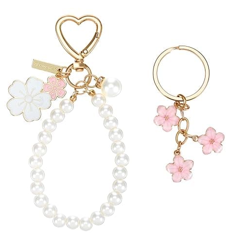 PEOVLVN Cute Keychains for Women, Flowers Charms Car Key Chain Pearl Keychain Wristlet Keyring Gifts for Women Girls Purse Bag Backpack Accessories - Image 1