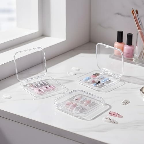 12 Pcs Press on Nail Storage Box with 60 Pcs Double Sided Adhesive Tapes, Nail Packaging Boxes Fake Nail Display Case Crystal Clear Nail Storage Box with Gift Box for Nail Art Business Nail Salon thumbnail 2