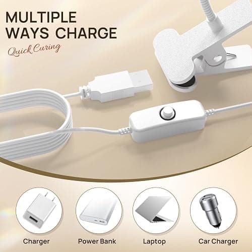AORAEM LED Nail Lamps 3W Flexible Gooseneck Lamp Quicky Dry Nail Manicure Dryer Gel Polish Curing Light Plug Play Portable Flash Cure Light for Gel Nails Home DIY Professional Nail Tools White thumbnail 9