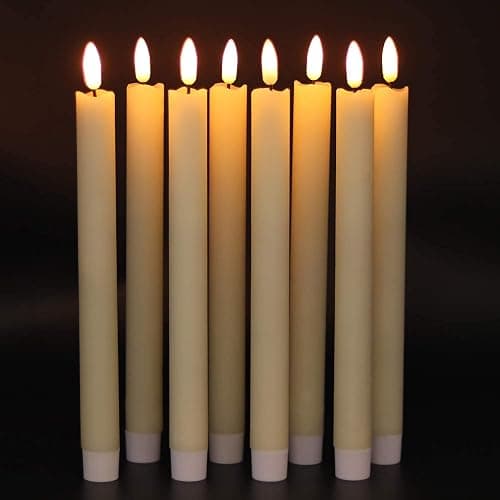 GenSwin Flameless Flickering Taper Candles with 2 Remote Controls and Timer, Real Wax 3D Wick Light Window Candles Battery Operated Pack of 8, Christmas Home Wedding Decor(Ivory, 0.78 X 9.64 Inch) thumbnail 3