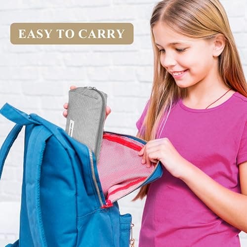 OFFCUP Federmäppchen Mädchen Mäppchen Cord-Stoff, Pencil Case Teenager Stiftetasche Tragbare Schreibwaren Tasche, Federtaschen Schlampermäppchen mit Reißverschluss, Federmappe für Schule, Büro - Grau thumbnail 5