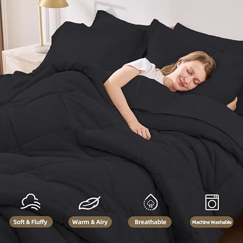 FUANNA 7 Pieces Full Size Comforter Sets, All Season Bedding Sets Full Size, Luxury Soft Bed in a Bag with Comforter, Flat Sheet, Fitted Sheet, Pillowcases & Pillow Shams, Black thumbnail 2