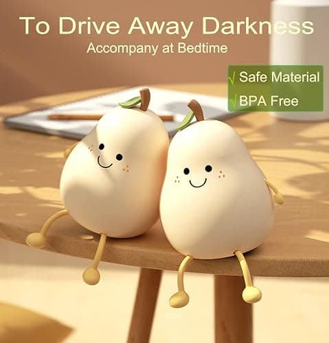 HAPPYBAG Cute Silicone Night Light for Kids,Dimmable Nursery Pear Lamps,Kawaii Room Decor Fruit Night Light Bedside Lamp for Baby and Toddler thumbnail 6