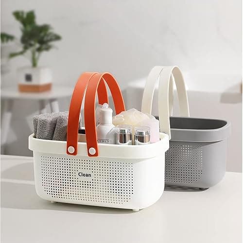 JiatuA Plastic Storage Basket with Handle Portable Shower Caddy Tote Organizer Basket Bin for Bathroom Kitchen Dorm Room Bedroom, White thumbnail 2