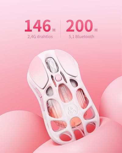 GravaStar Mercury M1 Pro Wireless Gaming Mouse, Lightweight Magnesium Alloy, 26,000 DPI, PAW3395DM Sensor, 5 Programmable Buttons, Support Wired/2.4GHz/BT, Up to 200 Hours Battery Life (Gradient Pink) thumbnail 6