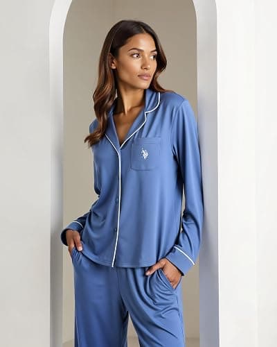 U.S. Polo Assn. Womens Pajama Set Long Sleeve Button Up Top and Pajama Pants thumbnail 5