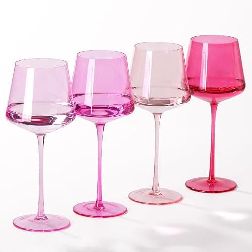 SIPBYSOP Hot Pink Wine Glasses Set of 4 – Colorful Stemmed Glasses in Mixed Shades of Pink,Coloful Birthday Party Wine Glass,18OZ,Mothers Day Gifts,Gifts for My Wife - Image 1
