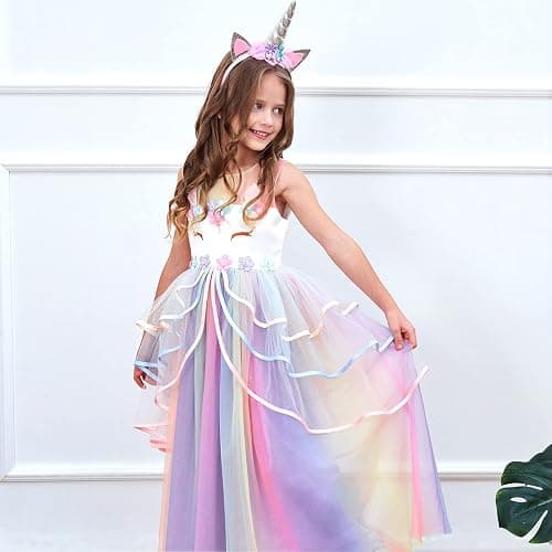 Unicorn Princess Dress Up Clothes for Little Girls – Costume, Jewelry and Headband thumbnail 2