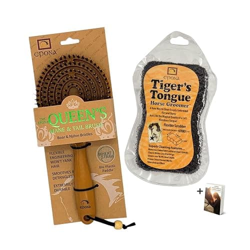 Epona Tigers Tongue Horse Groomer & The Queens Brush Set - Grooming Scrubber Sponge & Hair Brush for Removing Dirt & Dander on Horse's Mane & Tail - For Equestrians and Horse Owners, with E-Book - Image 1