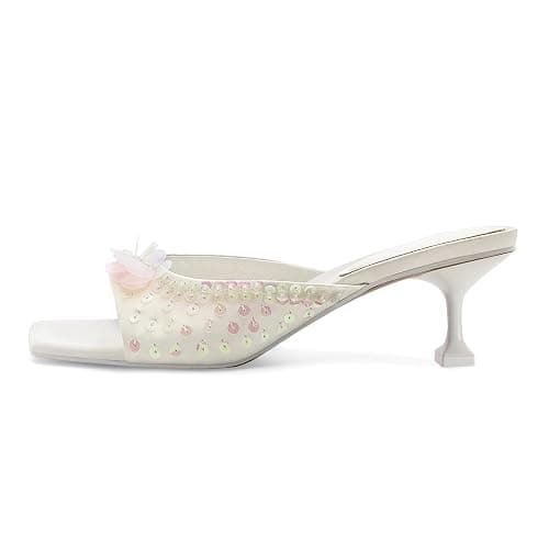 SOVANYOU Sequin Kitten Heels for Women Square Toe Heeled Mules Floral Open Toe Heeled Sandals for Casual Dress thumbnail 4