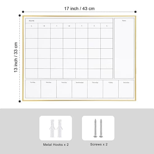 Aitakatta 3-in-1 Dry Erase Calendar for Wall with Gold Aluminum Frame, Magnetic Monthly & Weekly Calendar Whiteboard, Dry Erase Board for Wall, Hanging White Board for Decor/Memo(YL+ZL-Gold,4333) thumbnail 3