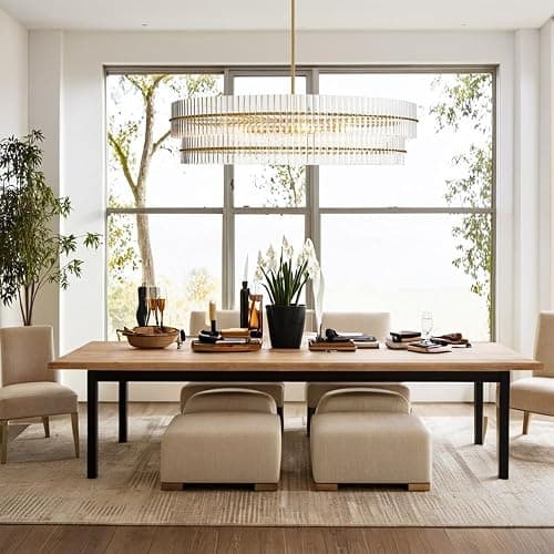 48" Crystal Fluted Glow Chandelier, Finial Details, Solid Crystal Craftsmanship, Fluted Modern Design, Bronze-Finished Iron Finials, Light, Bright, Airy Feel, Light Fixtures for Dining Room thumbnail 8