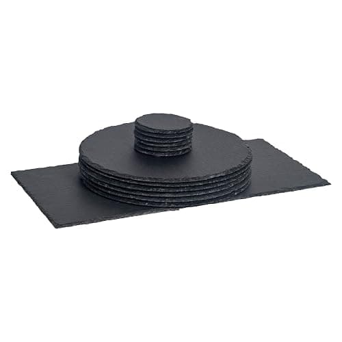 Argon Tableware Round Slate Placemats, Drink Coasters & Platter Set - 13pc - Black Natural Slate Dinnerware Place Settings Dining Mats for Kitchen, Home, Bar, Restaurant, Weddings, Events - Image 1