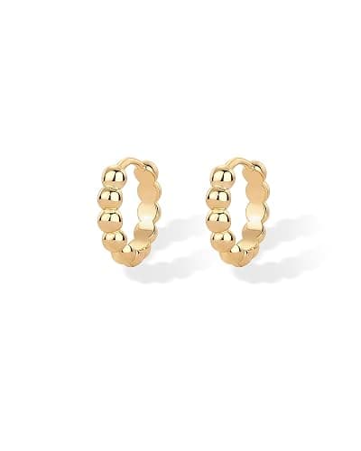PAVOI 18K Gold Plated 925 Sterling Silver Posts Beaded Huggie Hoop Earrings for Women - Lightweight Gold Hoop Earrings thumbnail 3