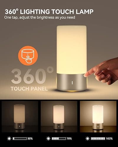 ROOTRO Table Lamp, [Advanced] Bedside Touch Control Lamp for Bedroom 3 Level Dimmable Warm White Lights with 256 RGB Color Mode Modern Deisgn Smart Nightstand Desktop LED Lamps Portable for Read thumbnail 2
