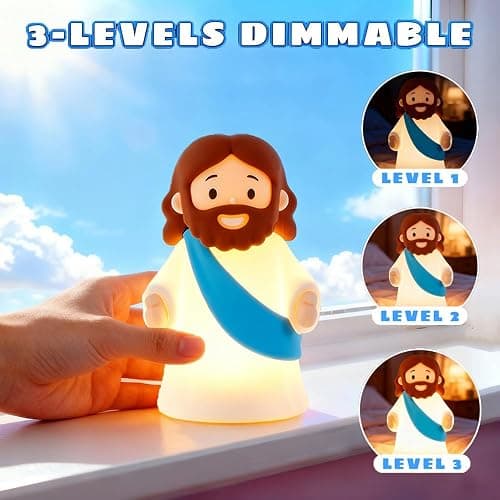 KangTen CHEN Jesus Night Light Rechargeable Bedside Night Light Dimmable Silicone LED Light Ideal for Religious Gatherings, Gifts for Sunday School, Baptism Presents, Easter Egg Decorations (Blue) thumbnail 2