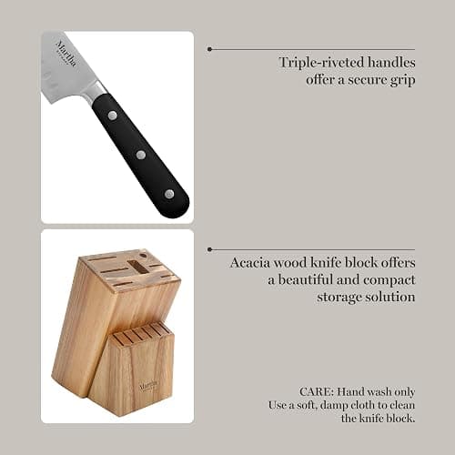 Martha Stewart Eastwalk 14 Piece High Carbon Stainless Steel Cutlery Knife Block Set w/ABS Triple Riveted Forged Handle Acacia Wood Block - Matte Black thumbnail 5