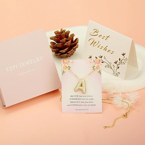 TZPI 18K Bubble Letter Necklace Gold for Women, Initial Necklaces Rhinestone Chunky Bubble Letter Necklace as Birthday Gifts Charm Puff Name Pendant Alphabet Necklaces Non Tarnish Gold Plated Jewelry - A Necklace thumbnail 4