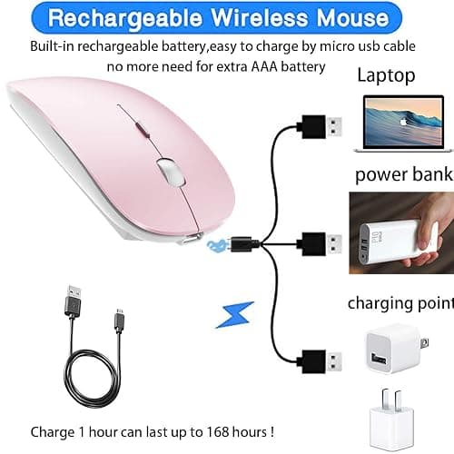 PEIBO Bluetooth Wireless Mouse for Laptop mac MacBook ipad MacBook air MacBook pro pc Desktop Computer Windows Chromebook Notebook (Pink White) thumbnail 6