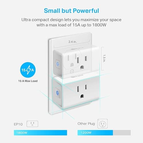 Kasa Smart Plug Ultra Mini 15A, Smart Home Wi-Fi Outlet Works with Alexa, Google Home & IFTTT, No Hub Required, UL Certified, 2.4G WiFi Only, 2 Count (Pack of 1)(EP10P2) , White thumbnail 5