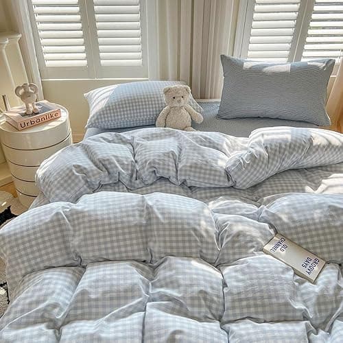 Nayoroom Gingham Duvet Cover Full Size Blue White Plaid Checkered Comforter Cover 3 Pcs Soft Breathable Washed Microfiber Grid Farmhouse Bedding Set with Pillow Shams thumbnail 3