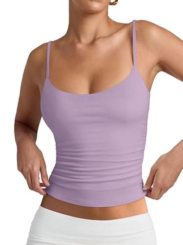 PINKMSTYLE Women's Basic Double Lined Scoop Neck Tank Tops Adjustable Cami Tank Summer Sleeveless Tops - Lavender - Small - Image 1