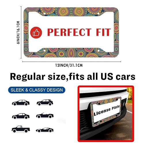 Colorful Mandala Pattern Aluminum License Plate Frame - 6x12 Inch US Standard, with Mounting Screws, Bohemian Auto Accessory thumbnail 2