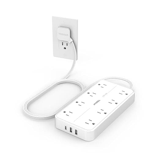 Power Strip with Surge Protection, TESSAN Flat Plug Extension Cord with 8 Outlets 3 USB Ports(1 USB C), 1080 Joules, 6 Ft, Wall-Mounted Charging Station for Apartment Office Dorm Room Essentials - Image 1
