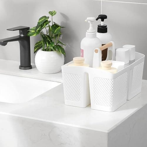 rejomiik Portable Shower Caddy Basket Plastic Cleaning Caddy Organizer Storage Tote with Handle for Bathroom, College, Dorm Room Essentials, White thumbnail 2