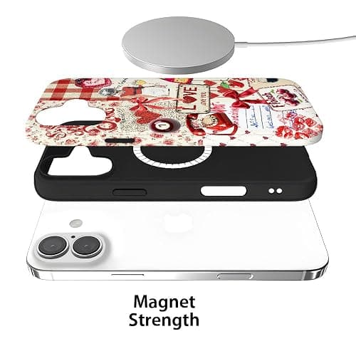DAIZAG Case Compatible with iPhone 16, [Compatible with MagSafe],Shockproof Protective Phone Case for Girl Women - Red Love Heart Retro Collage thumbnail 2