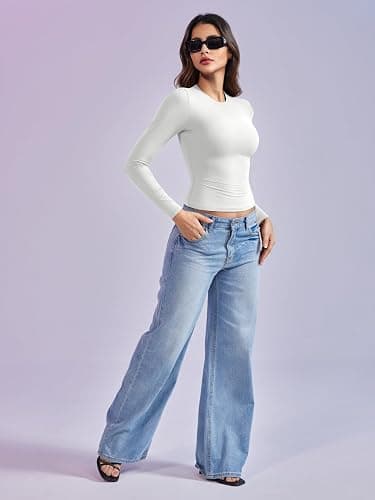 YEOREO Long Sleeve Shirts for Women y2k Tops Double Lined Basic Tee Crew Neck Going Out Sweeney Workout Undershirt thumbnail 5