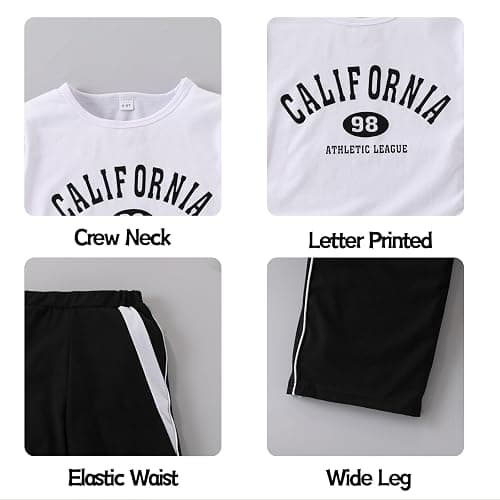 GOLLUNER Girls 2 Piece Outfits Short Sleeve Letter Print Top＋Wide Leg Pants with Pockets Summer Clothing Set Sizes 8-15 Years thumbnail 6